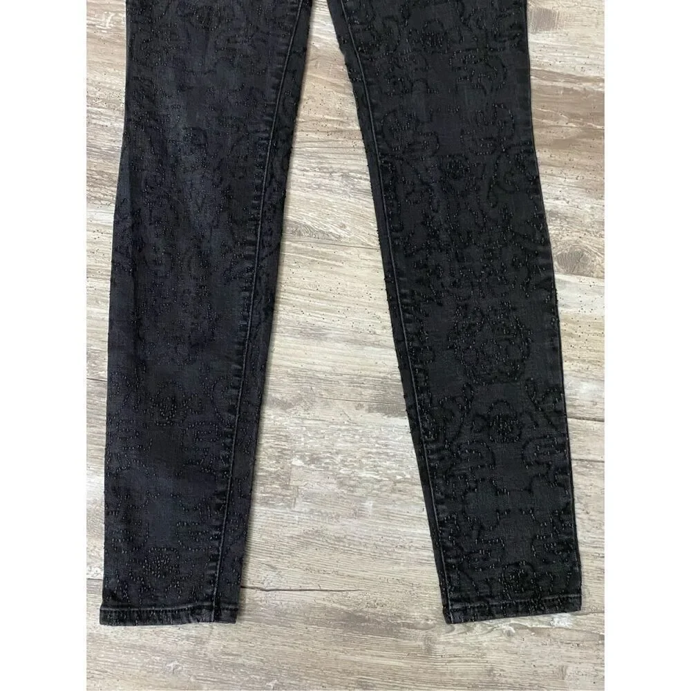 William Rast Stretch Perfect Skinny Jean Textured Black Sculpting Uplift Size 26
